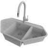 GRANITSPÜLE Kopenhagen Corner, 2-er set Grau 90/50 cm 1,5 Becken + Küchenarmatur 40/20 cm + Ablauf-Set ab 70er Unterschrank - Grau, Kunststoff (90/18/50cm) - Primagran