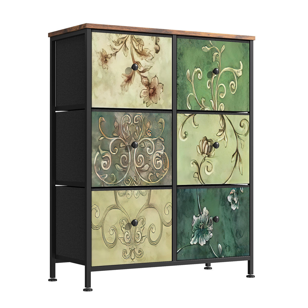 KOMMODE mit 6 Stoffschubladen, Sideboard für Küche, Büro, Flur - Multicolor, Holz (30/86.5/67.5cm)