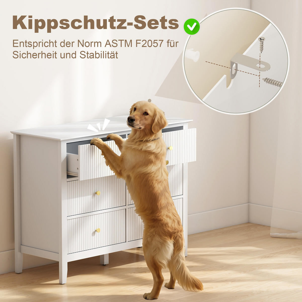 KOMMODE mit 6 Schubläden Weiß 100/40/78 cm - Goldfarben/Weiß, Holzwerkstoff/Metall (40/78/100cm) - HOMCOM