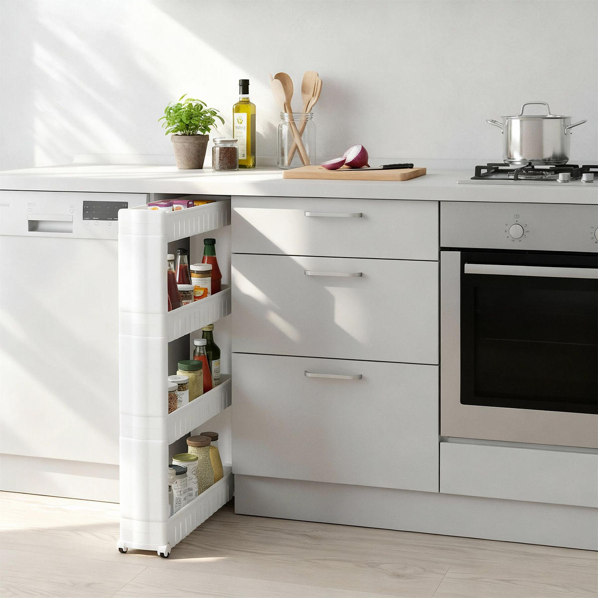 NISCHENREGAL Joe, 54 x 12 x 101 cm , weiß - Weiß, Textil (12/101/54cm) - tectake