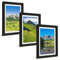 BILDER SET 3er Set - 20x30 cm Schwarzer Rahmen - Grüne Hügel mit einer Burg - Schwarz, Kunststoff (20/30cm) - TULUP