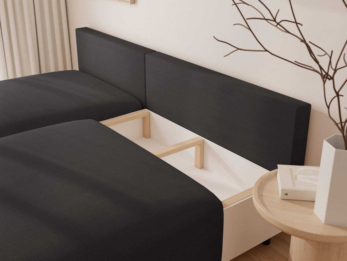ECKSOFA ELVO mit Schlaffunktion und Bettkasten Anthrazit - Anthrazit, Holzwerkstoff/Kunststoff (208/190cm) - Idohome