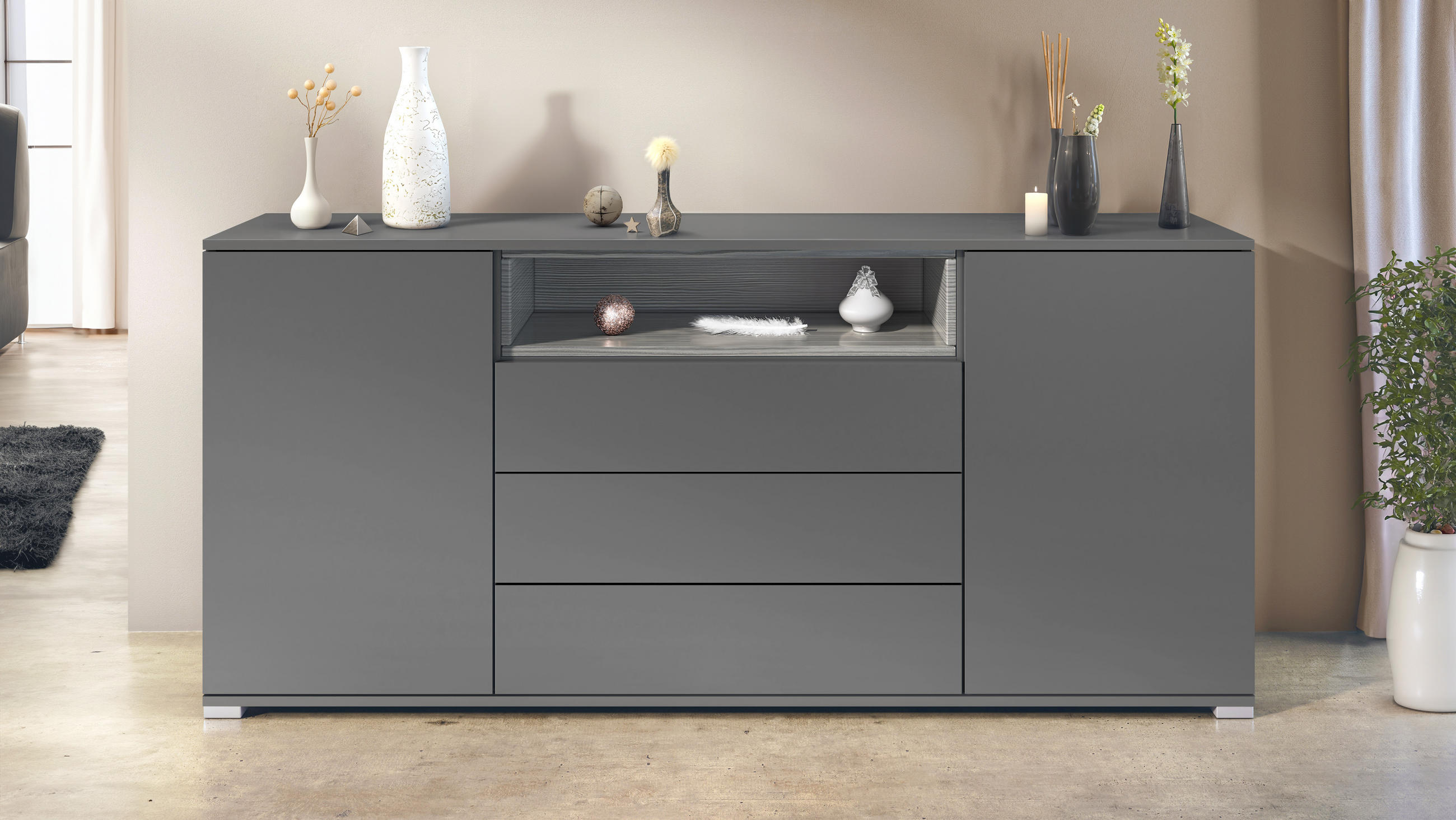 SIDEBOARD Skadu Avola-Anthrazit - Anthrazit, Holzwerkstoff (166.5/75.5/35cm) - Vladon