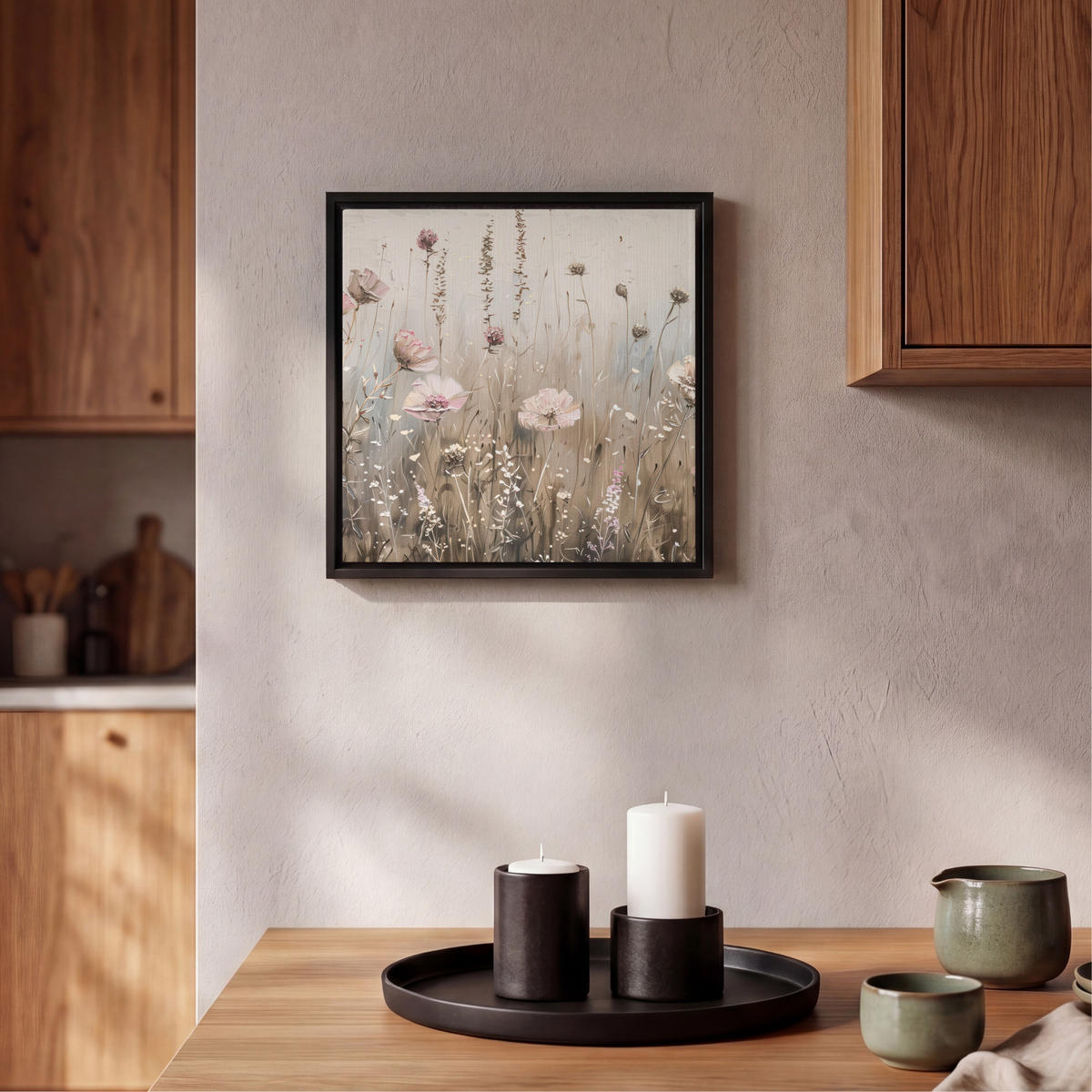 LEINWAND Bilder mit Rahmen - Blumen - Rosa - Modern - Beige - 20x20 - Beige, Textil (20/20cm) - MuchoWow