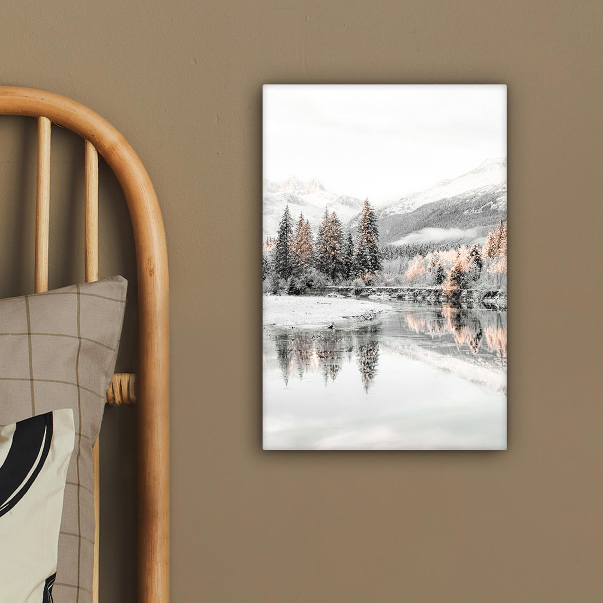 LEINWANDBILD Natur - Winter - Bäume - Berge - Schnee 20x30 cm - Weiß Hochglanz, Textil (20/30cm) - MuchoWow
