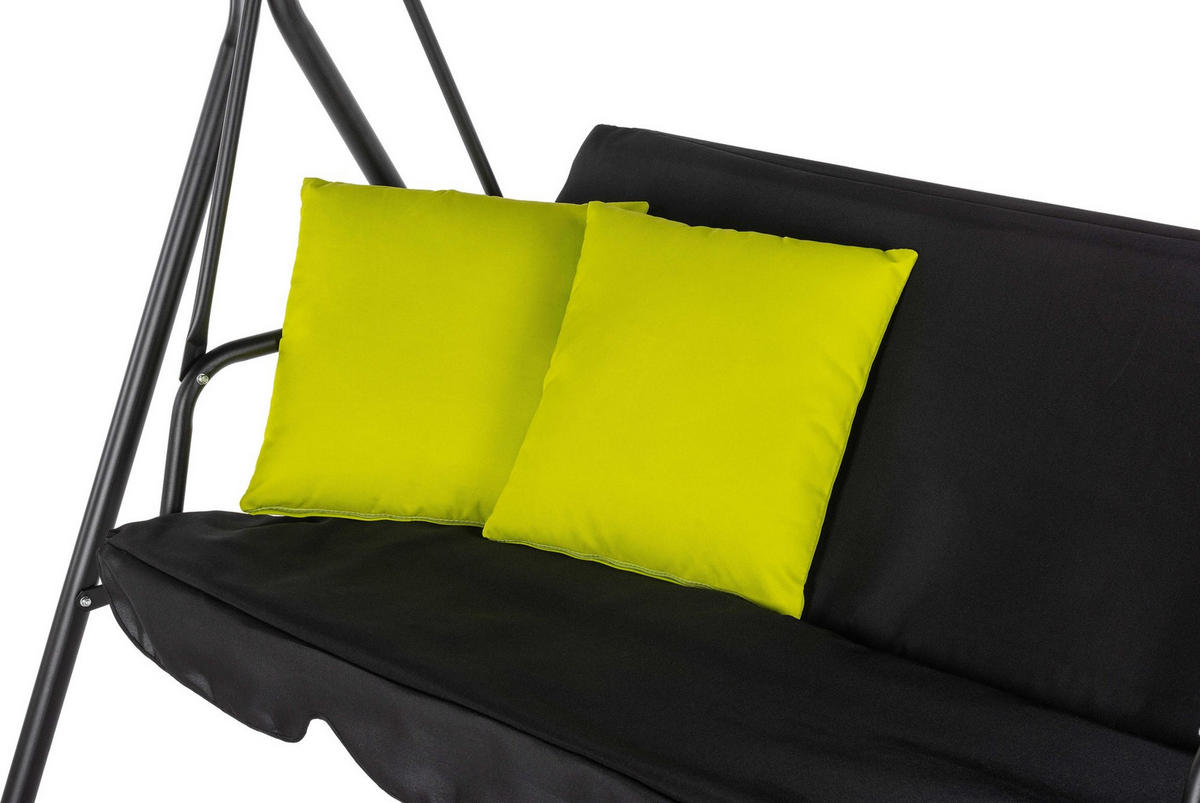 HOLLYWOODSCHAUKEL mit Sonnendach, 170/110/153 cm, 3 Personen, 2 Kissen, bis 200 kg - Goldfarben/Schwarz, Textil/Metall (170/153/110cm) - Luverno