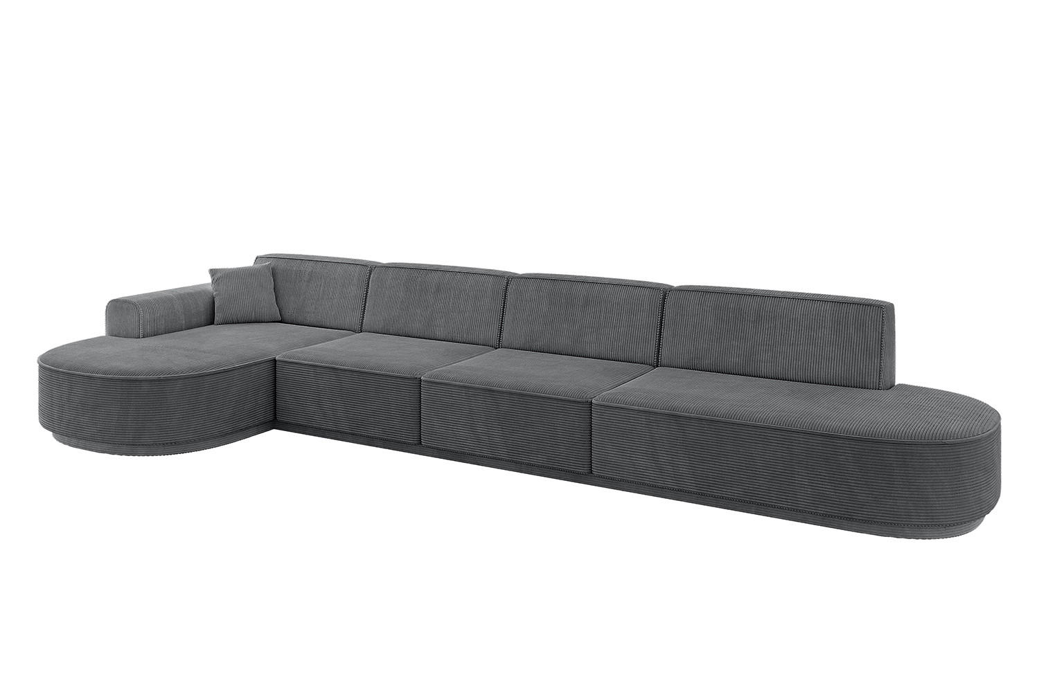 ECKSOFA Ottomane Links MARI-L3-v3 - 402x163x81 cm Dunkelgrau Cord - Dunkelgrau/Schwarz, Holzwerkstoff/Kunststoff (402/163cm) - ALTDECOR