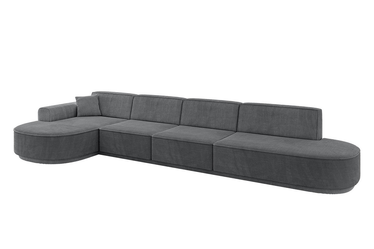 ECKSOFA Ottomane Links MARI-L3 - 402x163x81 cm Dunkelgrau Cord - Dunkelgrau/Schwarz, Holzwerkstoff/Kunststoff (165/406cm) - ALTDECOR