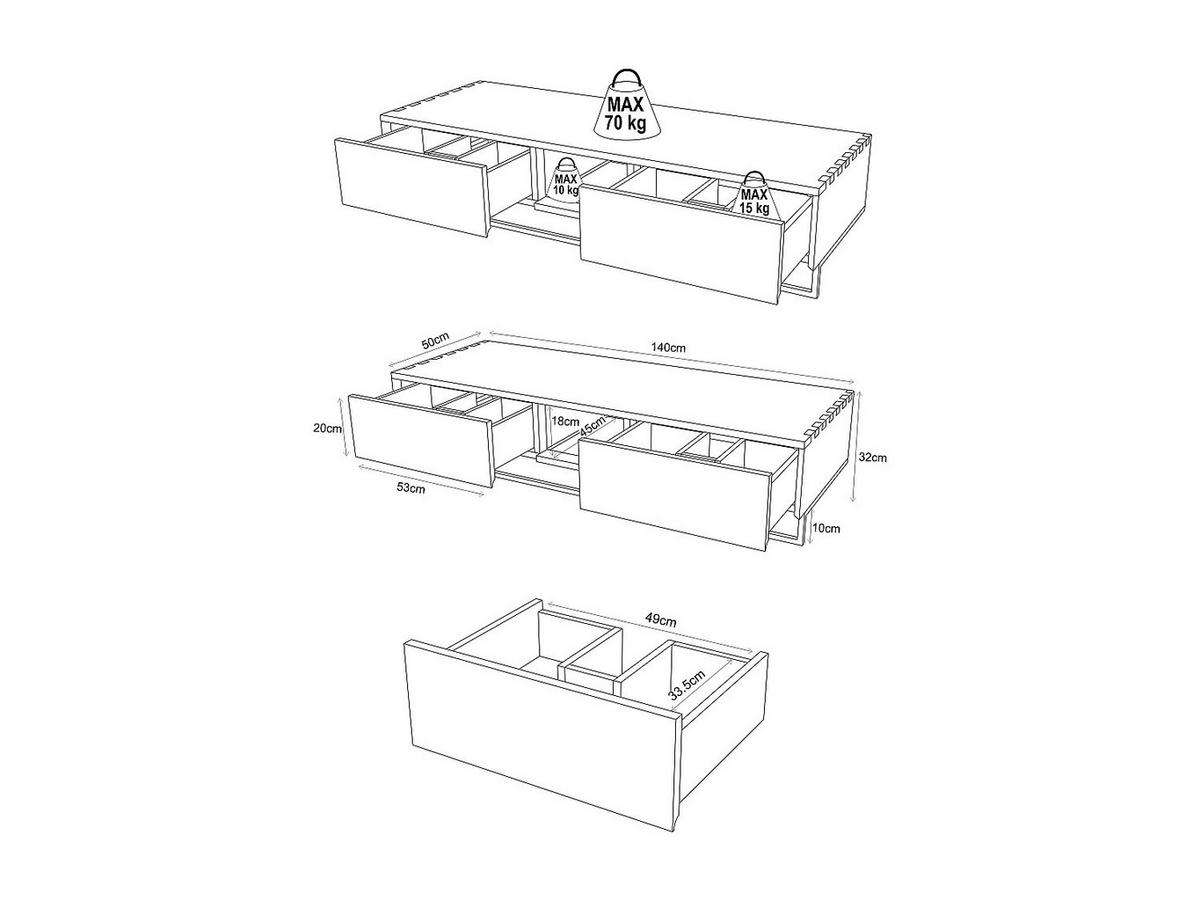 WASCHBECKENUNTERSCHRANK - 140cm x 50cm - Teakholz - naturfarben hell - KUPANG - Naturfarben, Holz (140/32/50cm) - Vente-Unique