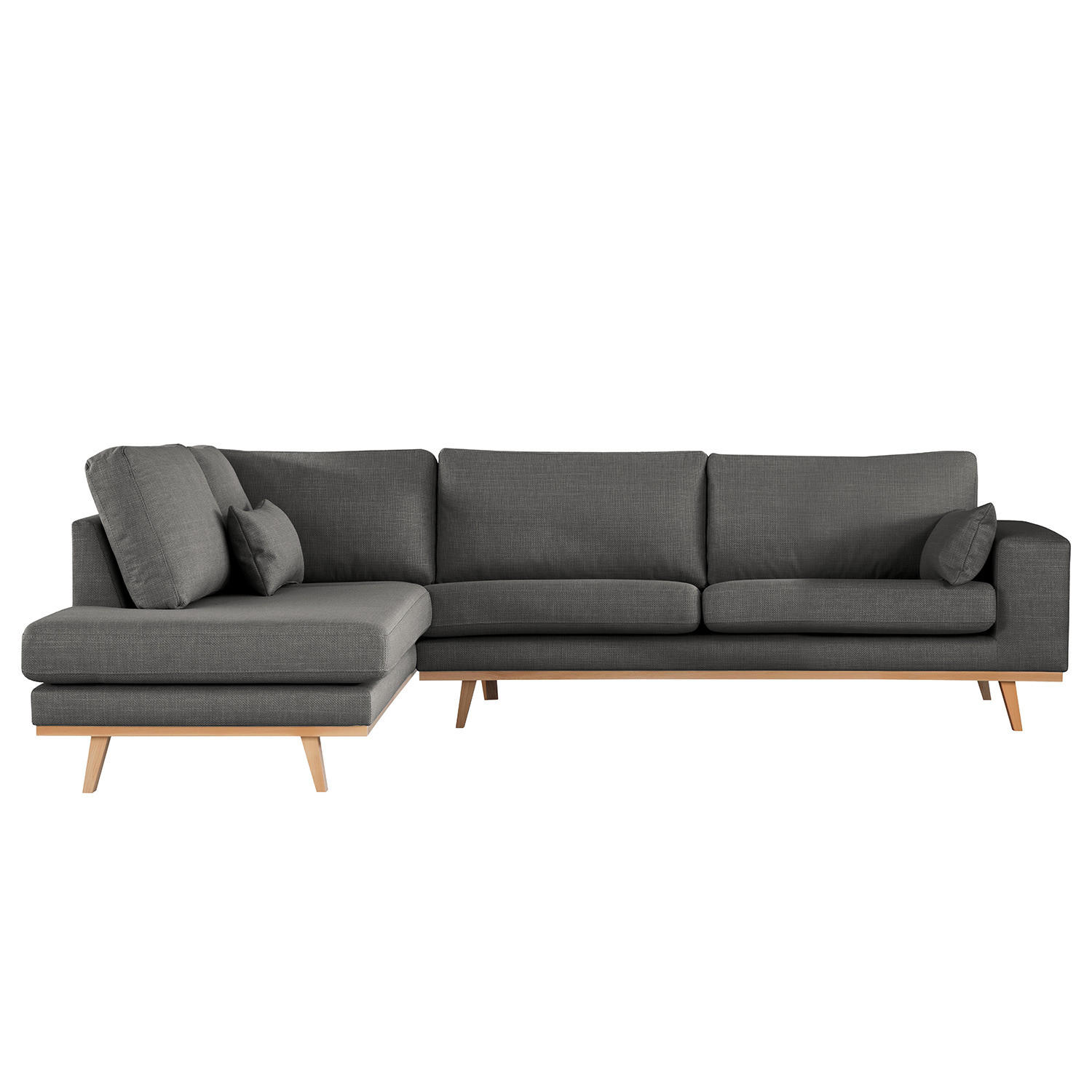 ECKSOFA mit Ottomane - Dunkelgrau/Buchefarben, Textil (287/219cm) - home24