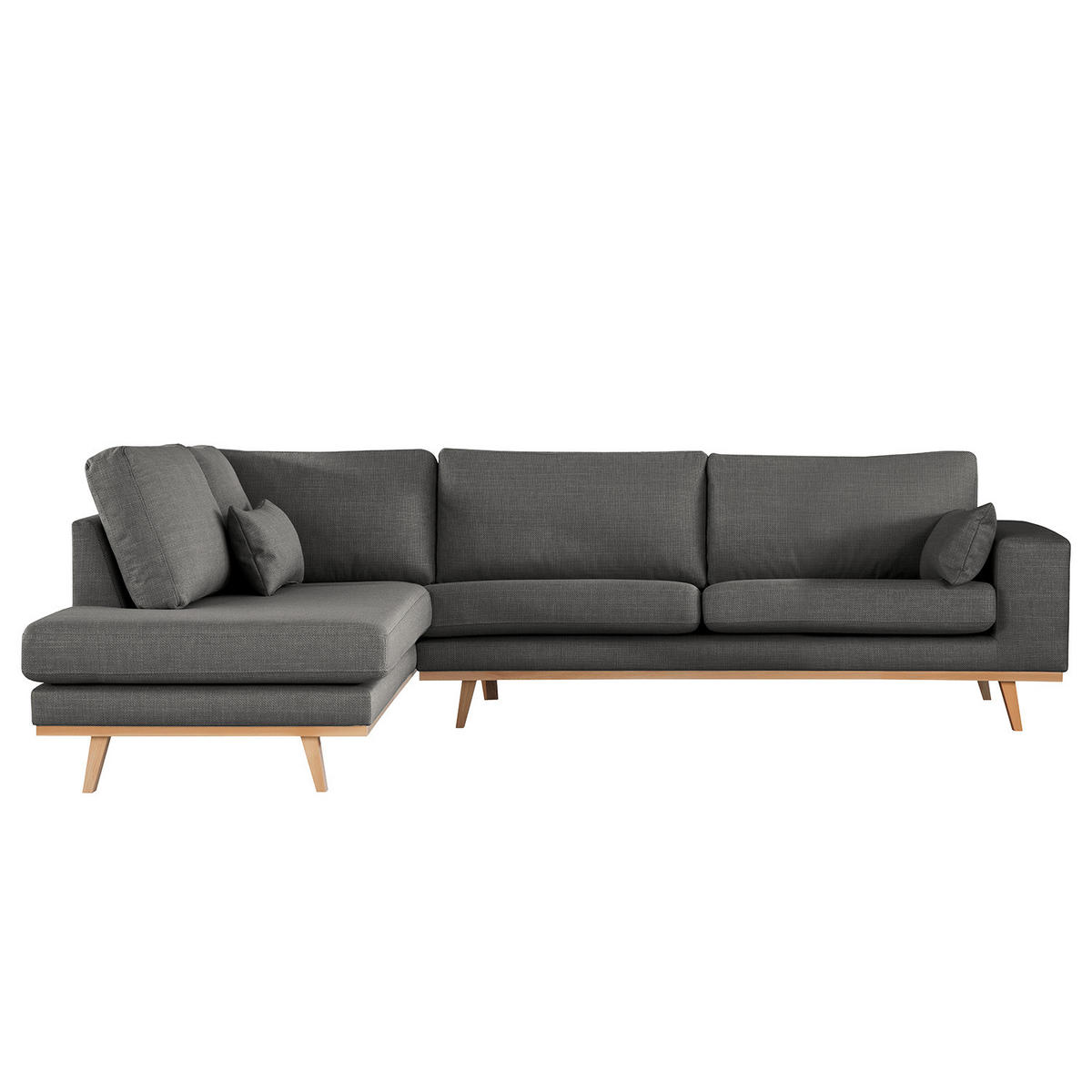 ECKSOFA mit Ottomane - Dunkelgrau/Buchefarben, Textil (287/219cm) - home24