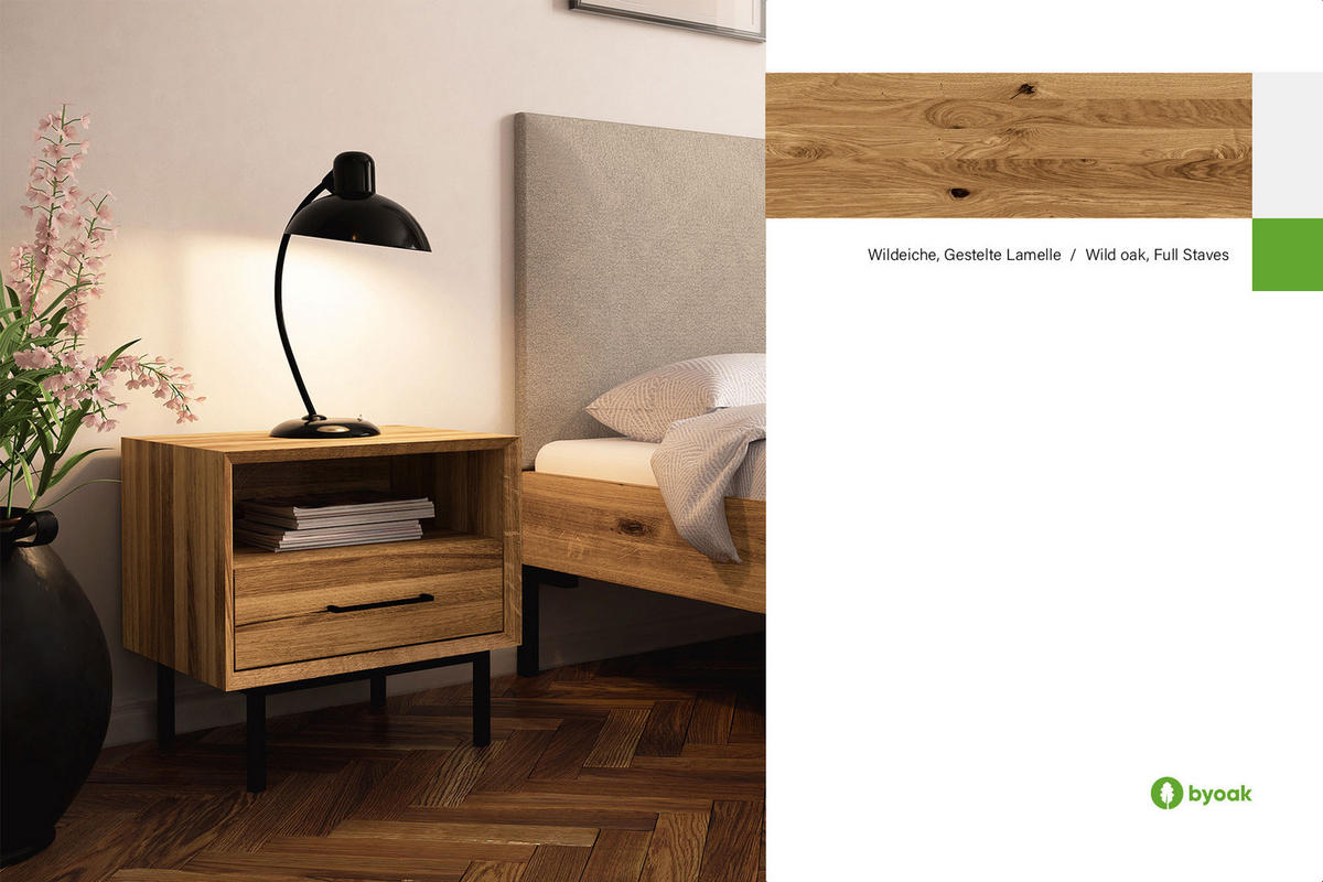 NACHTTISCH LEON Wildeiche - Wildeiche, Holz (51/50/40cm) - byoak