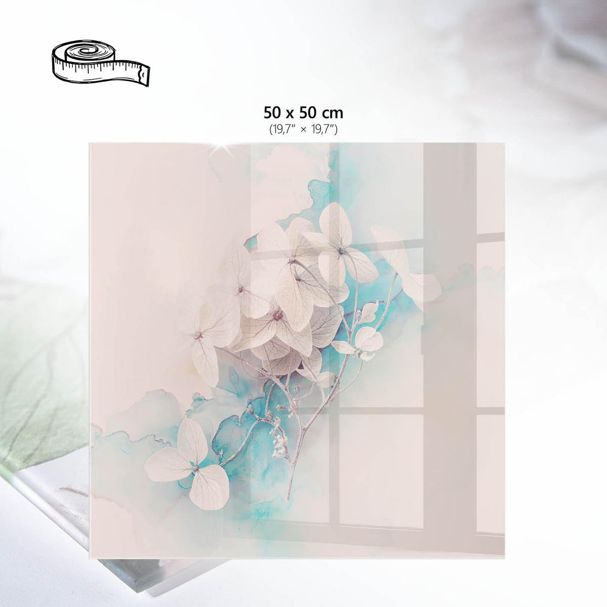 TISCHPLATTE 50x50 cm – Pastellblumen - Blau, Glas (50/50/0.4cm) - Wallfluent