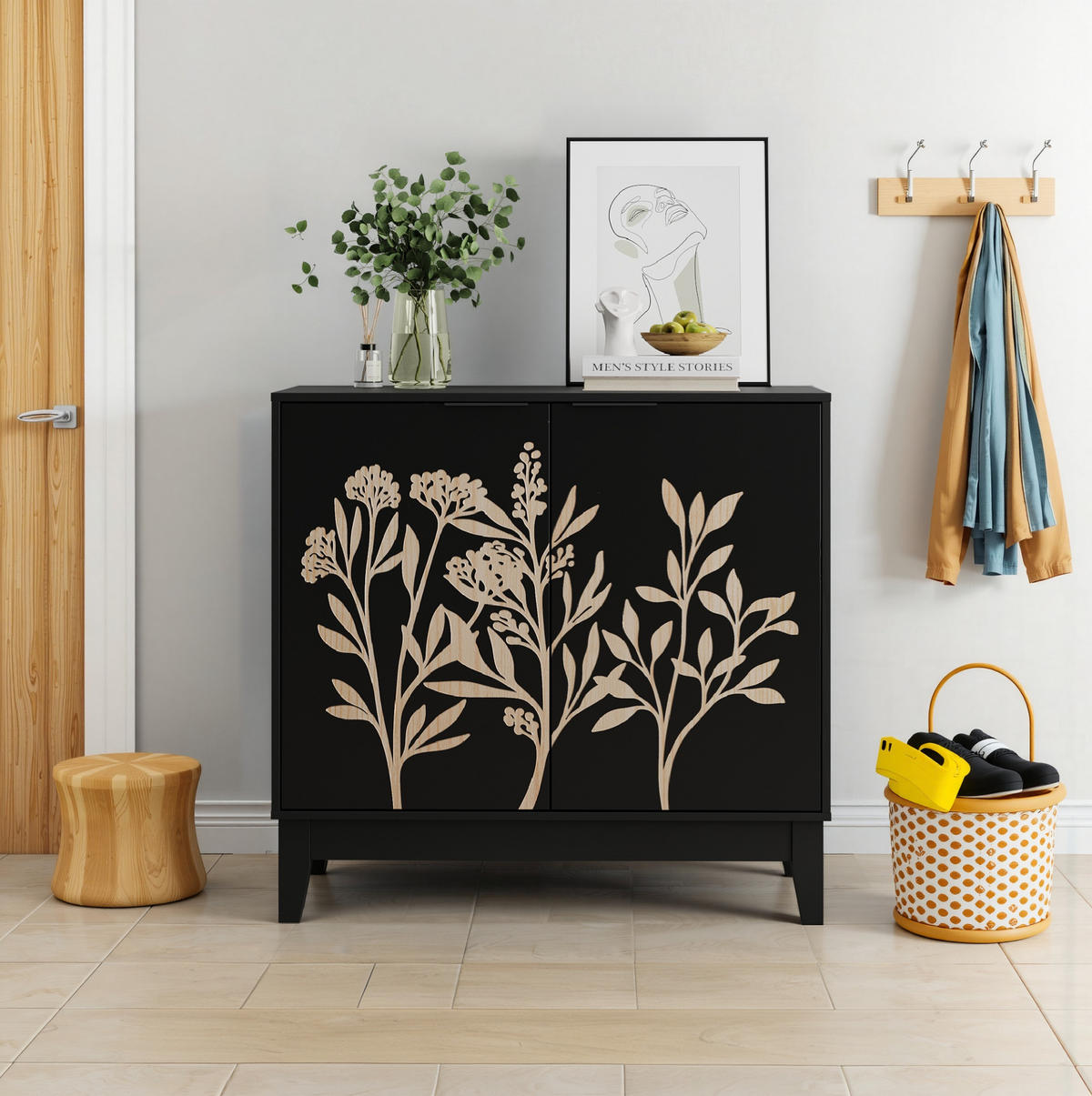 SIDEBOARD 80 cm in Schwarz mit 2 Türen und verstellbarem Einlegeboden - Schwarz, Holzwerkstoff (80/76/38cm) - Flora Grace