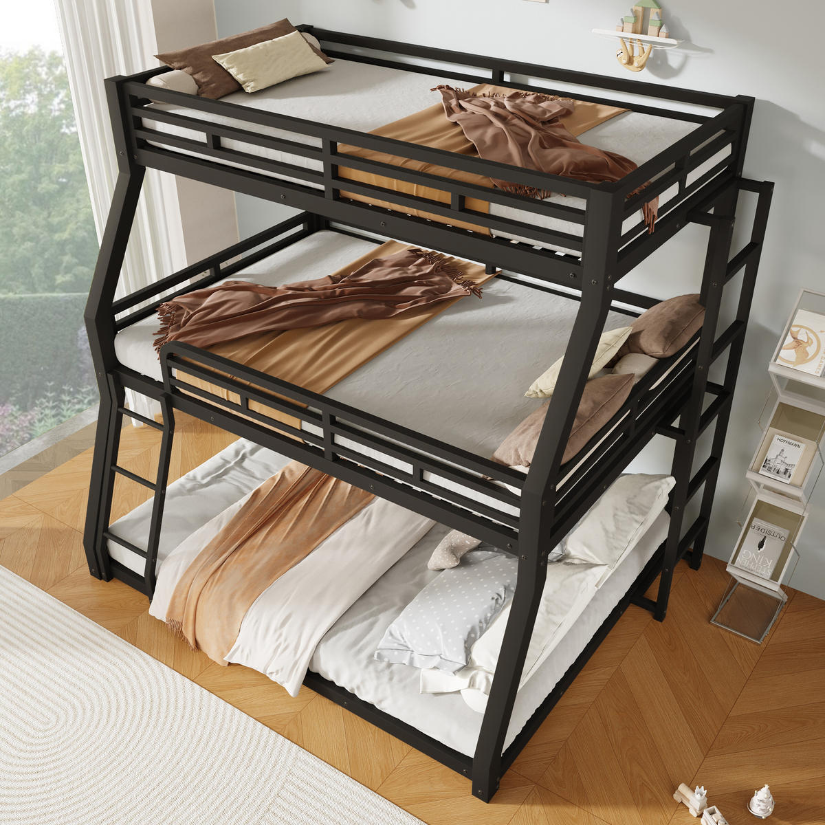 ETAGENBETT 90/120/140 x 200 cm, 3 Ebenen, DE-42019, in Schwarz - Schwarz, Metall (140/200cm) - ComfortXL