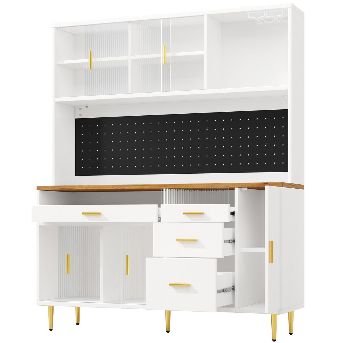 BUFFET 145/39/171 cm aus MDF und Glas mit App-steuerbarer LED-Beleuchtung Weiß - Weiß, Holzwerkstoff (145/171/24cm) - Modenvie