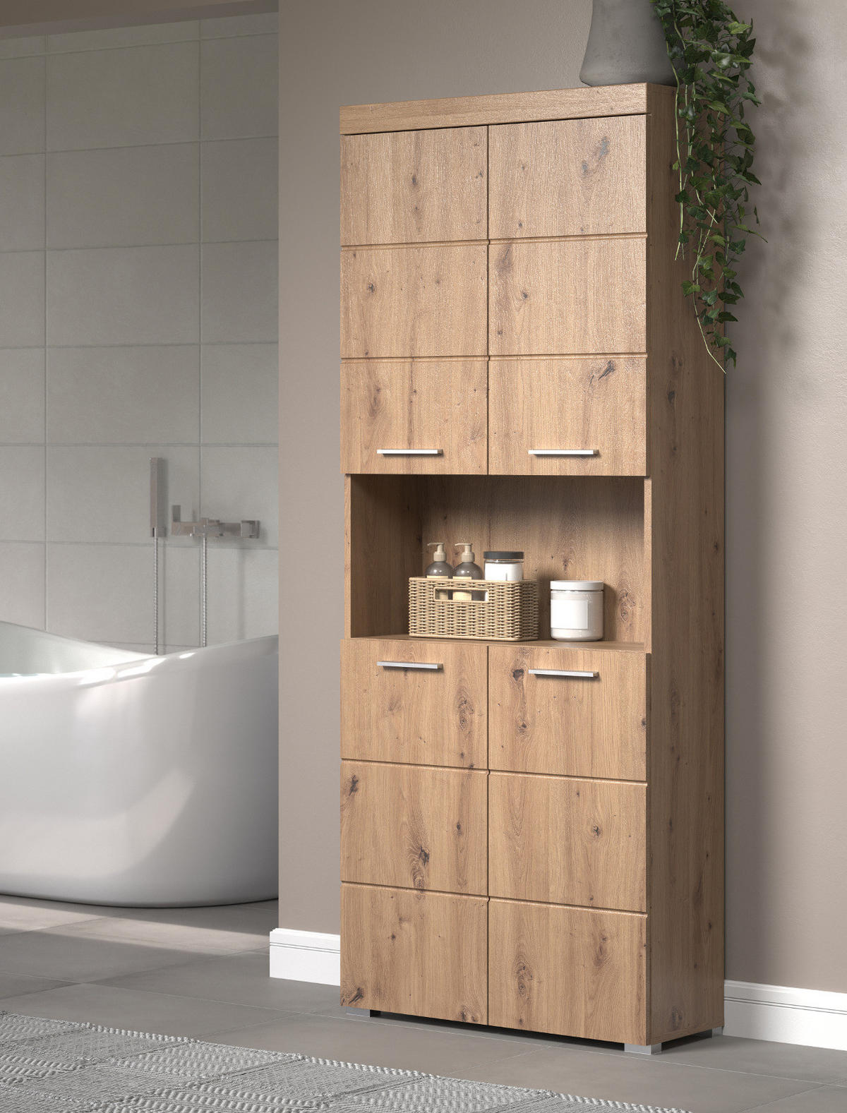 HOCHSCHRANK Asteiche 73 x 190 cm, Badschrank 4-türig - Eichefarben, Holzwerkstoff/Kunststoff (73/190/31cm) - Top.Furn