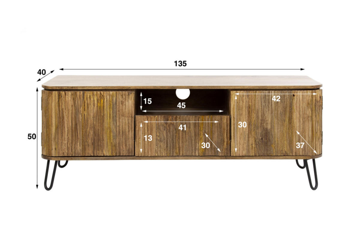 LOWBOARD SALEMA Braun Holz - Schwarz/Braun, Holz/Metall (135/50/40cm) - KAWOLA