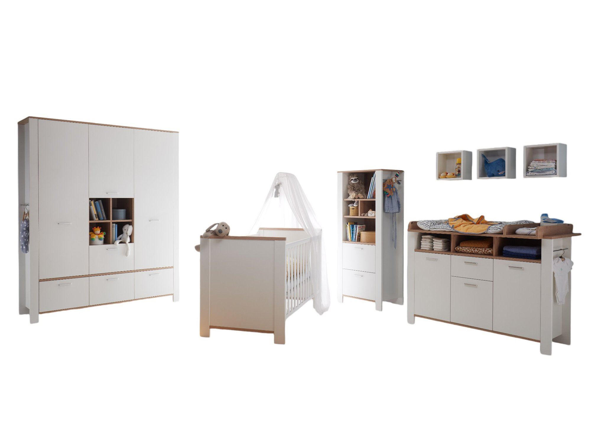 BABYZIMMER komplett Emma 7-tlg. Babyzimmereinrichtung Weiß Matt Lack/Asteiche - Weiß/Eiche Artisan, Holz (2/1/1cm) - 58aufmkessel