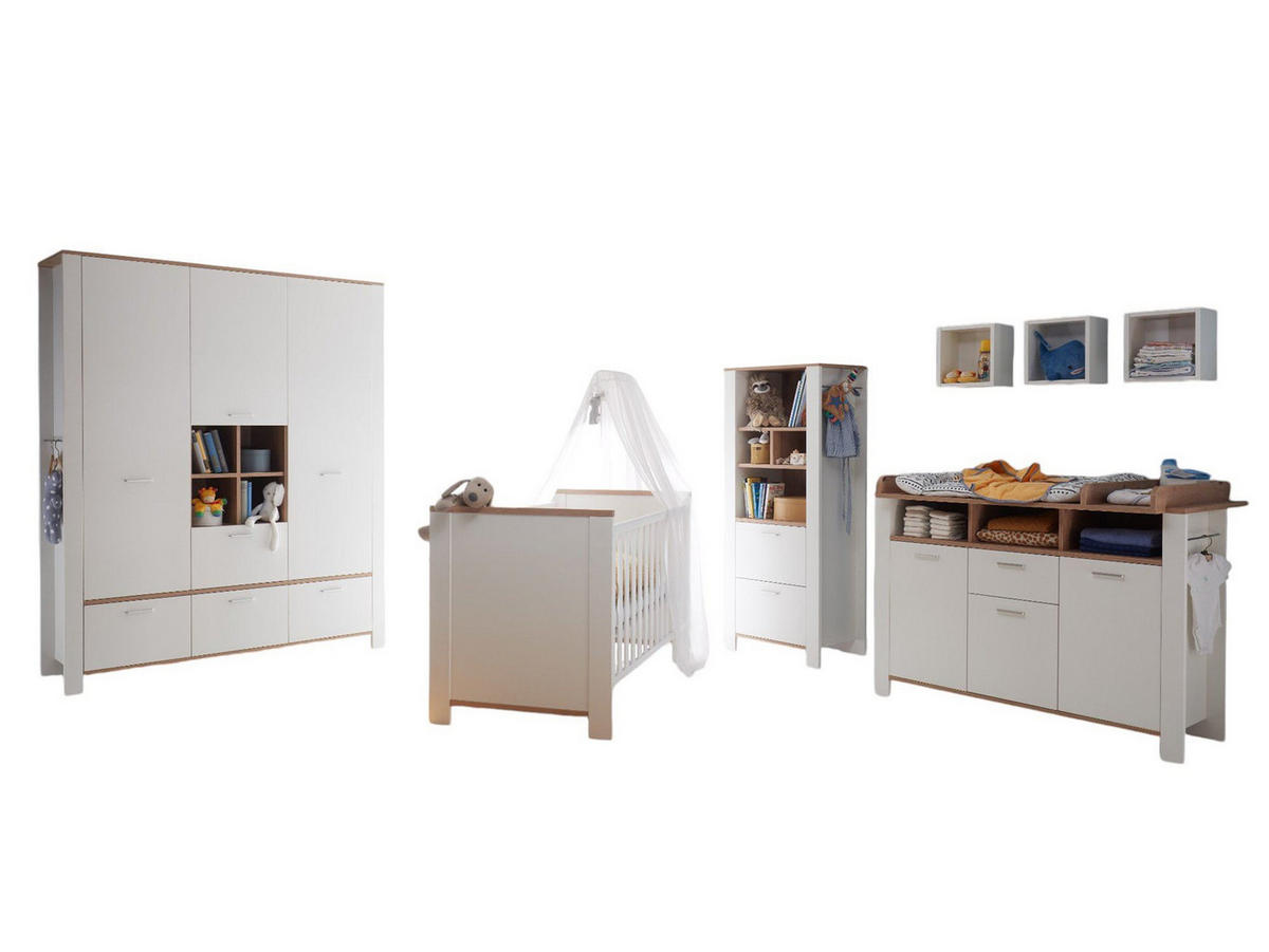 BABYZIMMER komplett Emma 7-tlg. Babyzimmereinrichtung Weiß Matt Lack/Asteiche - Weiß/Eiche Artisan, Holz (2/1/1cm) - 58aufmkessel