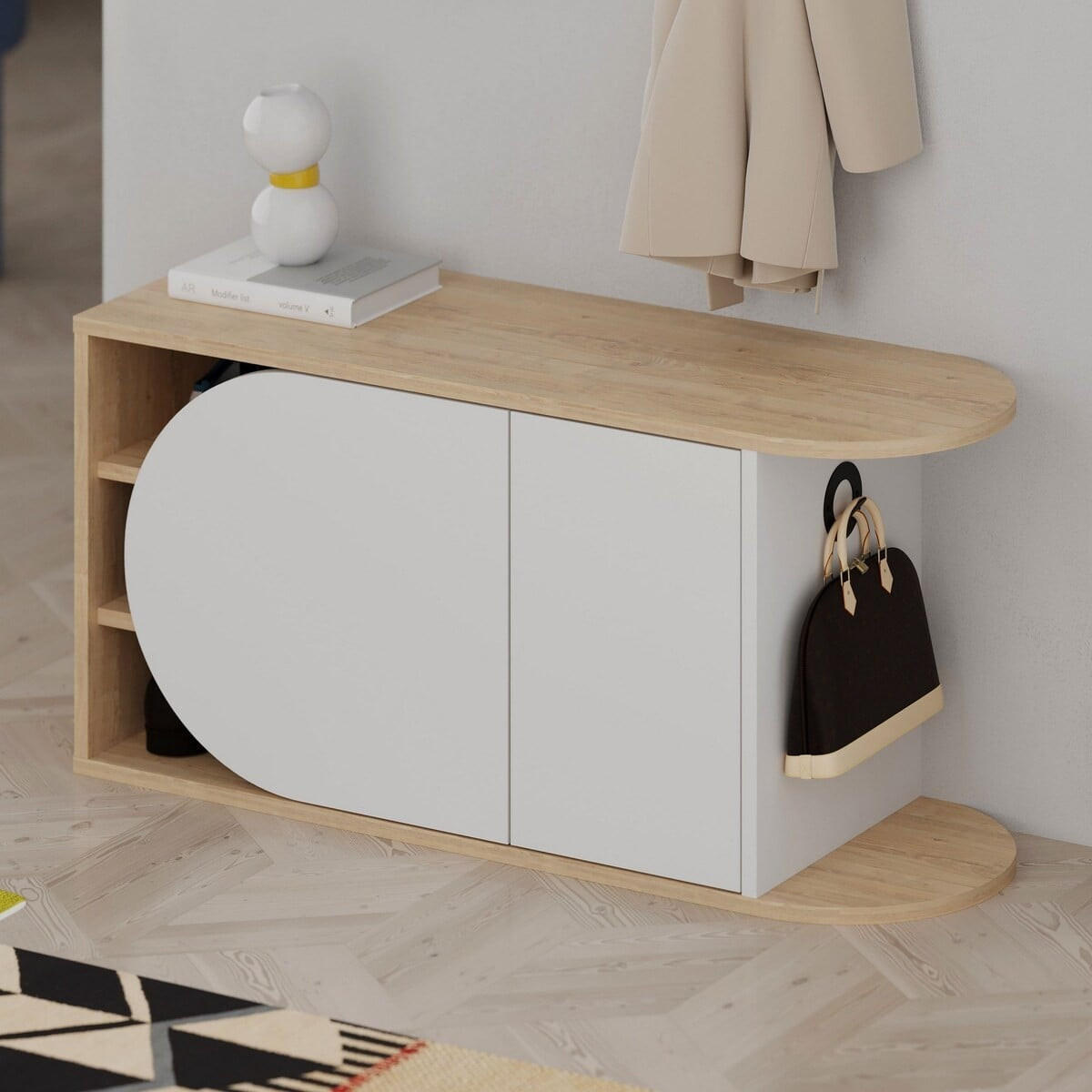 SCHUHAUFBEWAHRUNG 2 Türen B104 cm – NOVA - Eichefarben/Weiß, Holzwerkstoff (37/50/123.1cm) - Calicosy