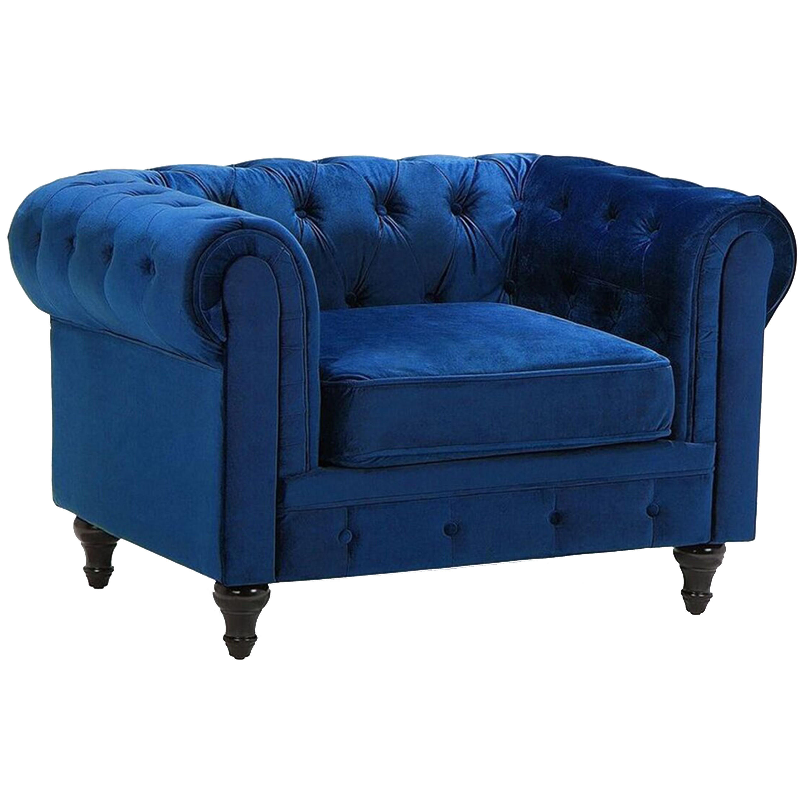 SESSEL Samtstoff kobaltblau Chesterfield - Blau/Dunkelbraun, Textil (110/70/75cm) - Beliani