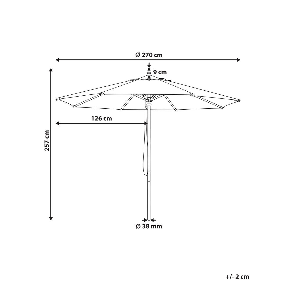 VELKÝ SLUNEČNÍK 270 cm Hnědý Toscana - hnědá/světle hnědá, dřevo (270/270cm) - Beliani