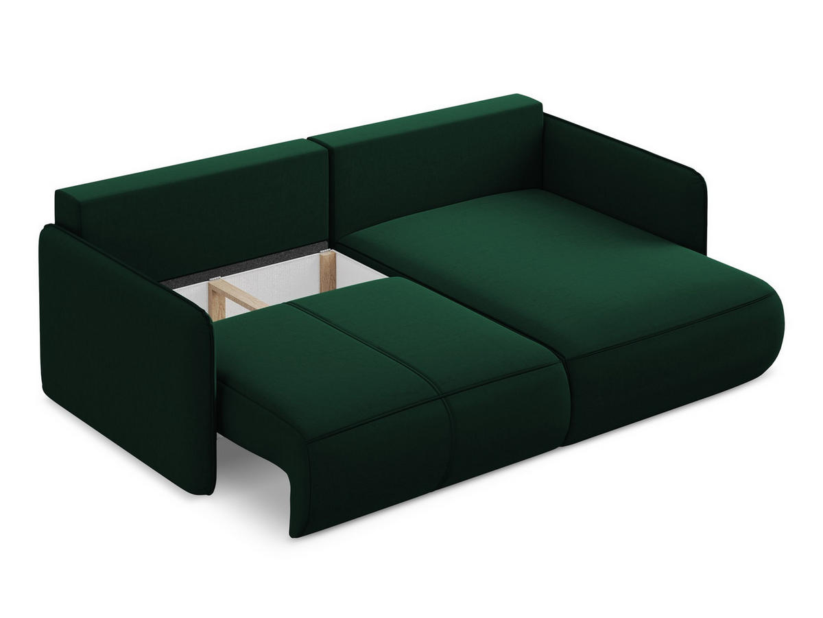 ECKSOFA mit Schlaffunktion Samt Stoff Grün - Dunkelgrün/Schwarz, Kunststoff/Textil (207/148cm) - Makamii