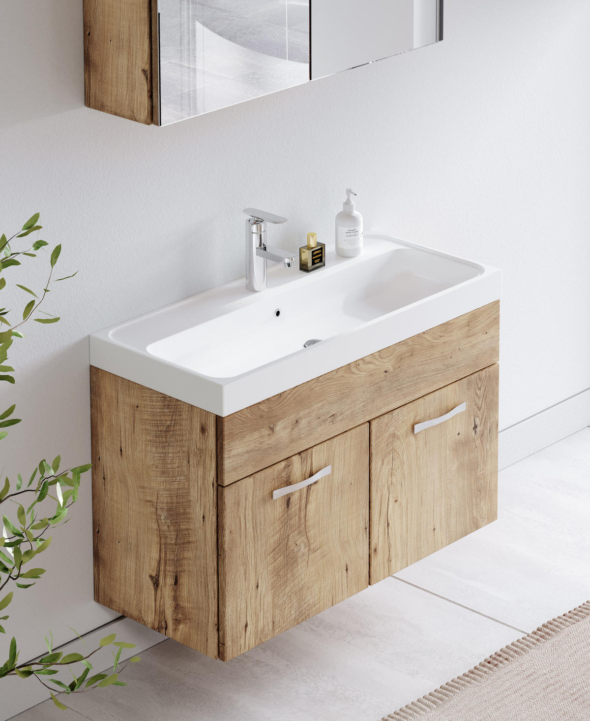 BADMÖBEL-SET Paso 3 Teile Kastanien Eiche - 80 x 35 x 55 cm - Kastanienfarben/Eichefarben, Holz (80/55/40cm) - Badplaats