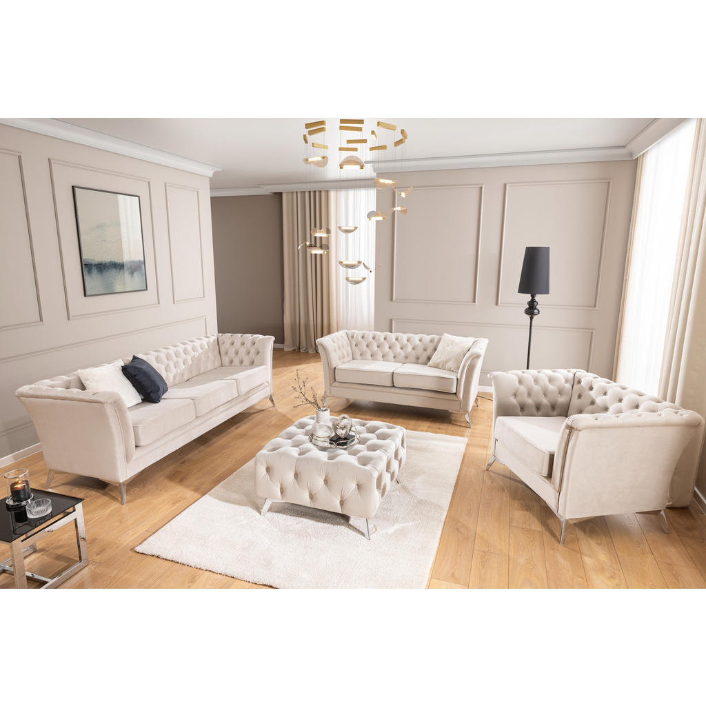 Thumbnail - S-Style Möbel Sitzgarnitur, Beige, Textil, Echtholz,Birke, Buche, 5-Sitzer, Füllung: Polyetherschaumkern, 237x78x82 cm, ...
