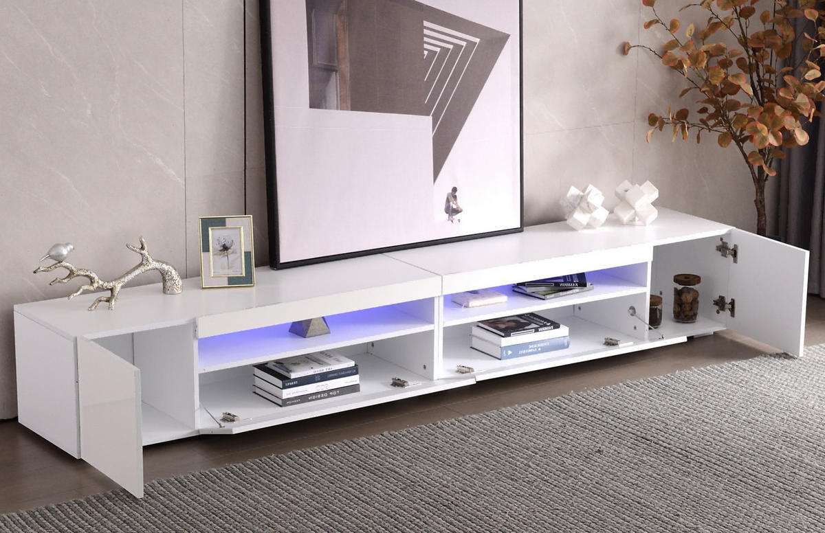 NÍZKÁ komoda z MDF, 240/35,5/38,5 cm bílý, s variabilním LED osvětlením - bílá, kompozitní dřevo (240/35.5/38.5cm) - BEAOK