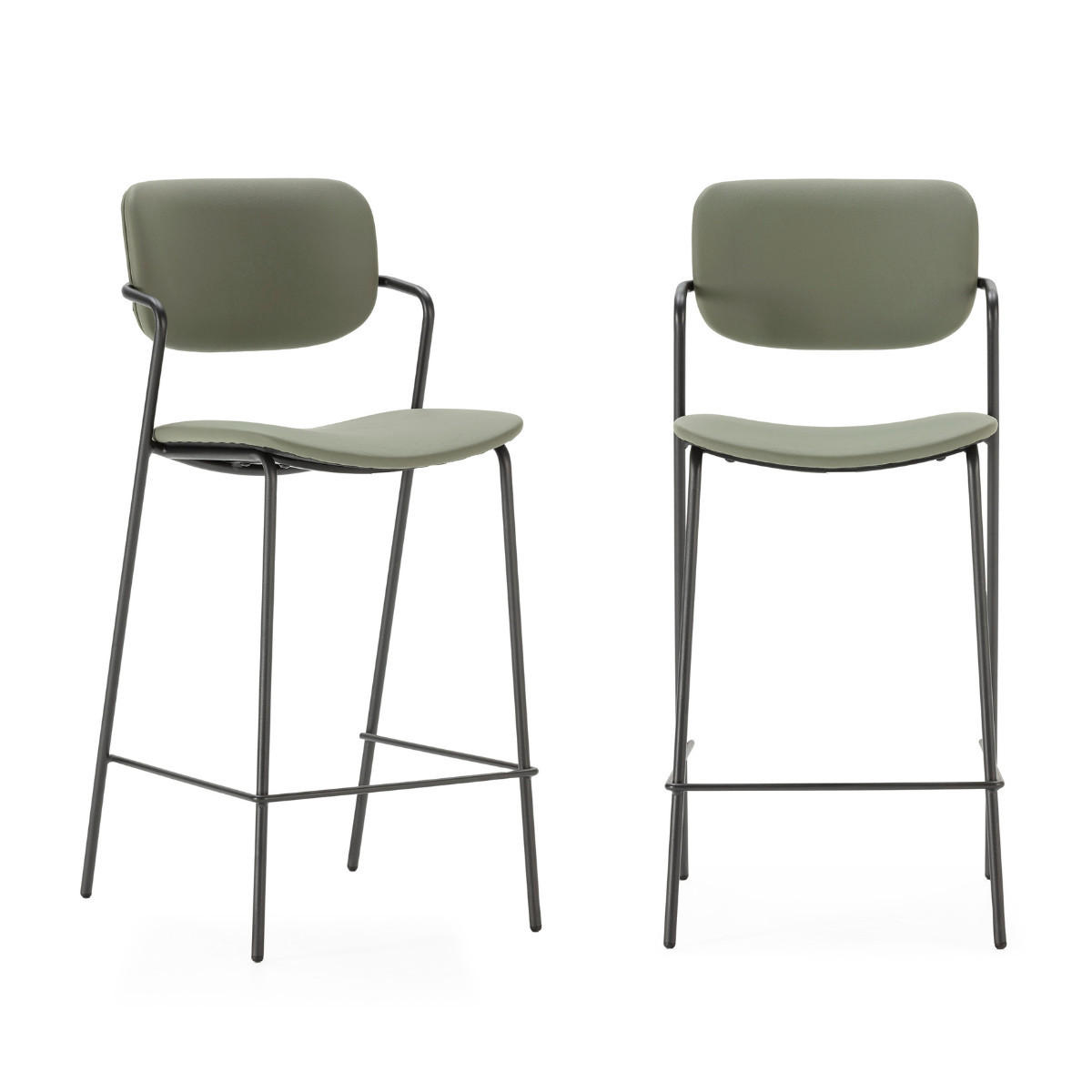 HOCKERN (Set aus 2) mit schwarzen metallbeinen - maika 44/51/66 cm - Grün, Kunststoff (51/66/44cm) - Calicosy