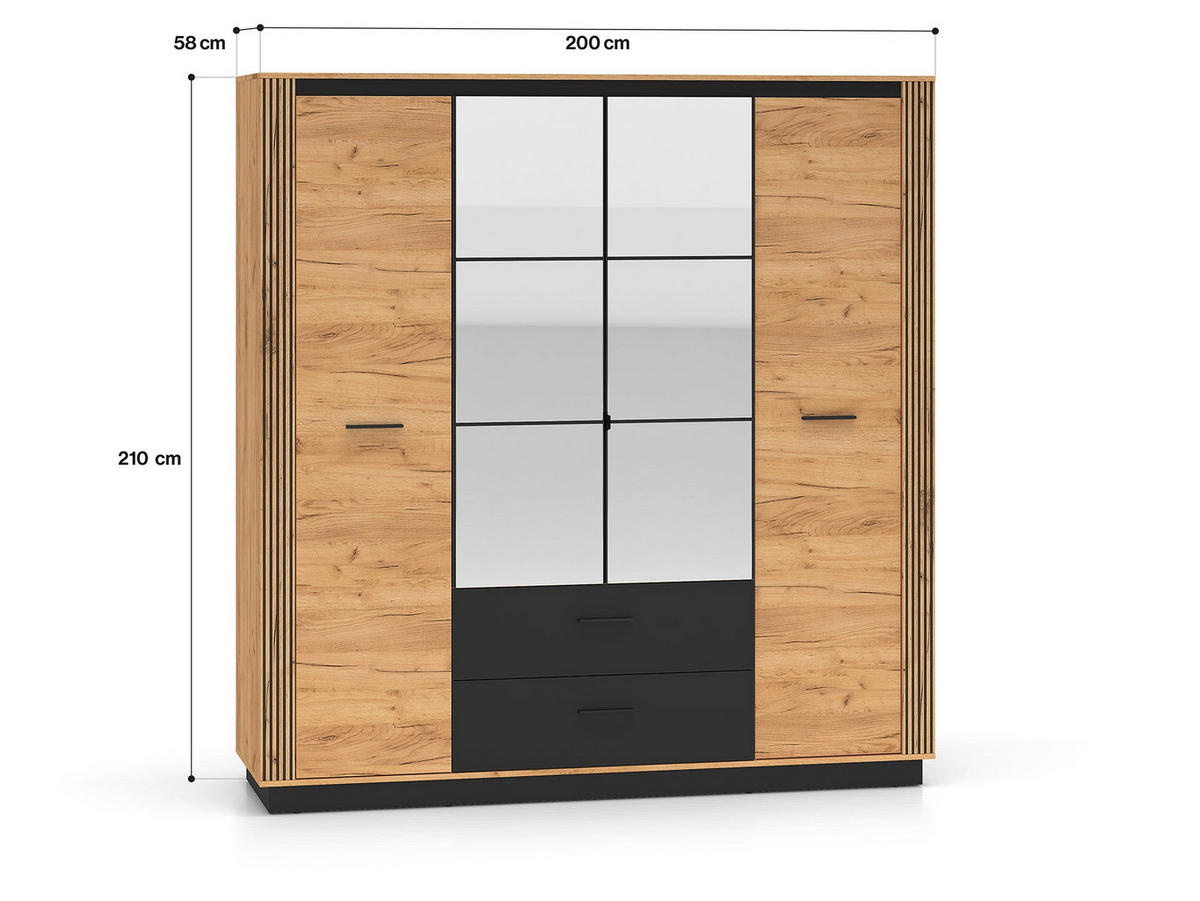 KLEIDERSCHRANK – 200 cm – Urso – Schwarz – KL-039 - Schwarz, Holzwerkstoff (200/210/58cm) - hi-markt