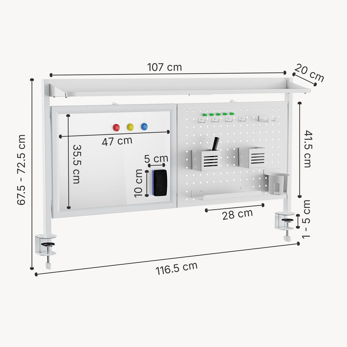 SCHREIBTISCH-ORGANIZER Virvik - Weiß, Holzwerkstoff/Metall (116.5/20/72.5cm) - [en.casa]
