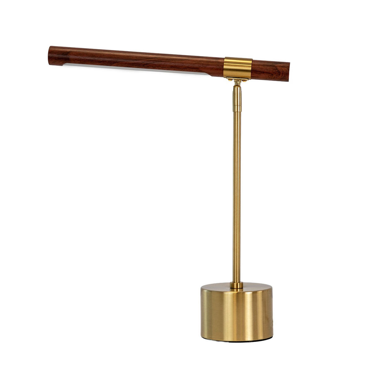 TISCHLEUCHTE aus Stahl in Nussbaumoptik und poliertem goldfarbenem Stahl 40/12/50 cm - Goldfarben, Metall (12/40/50cm) - The Lumine