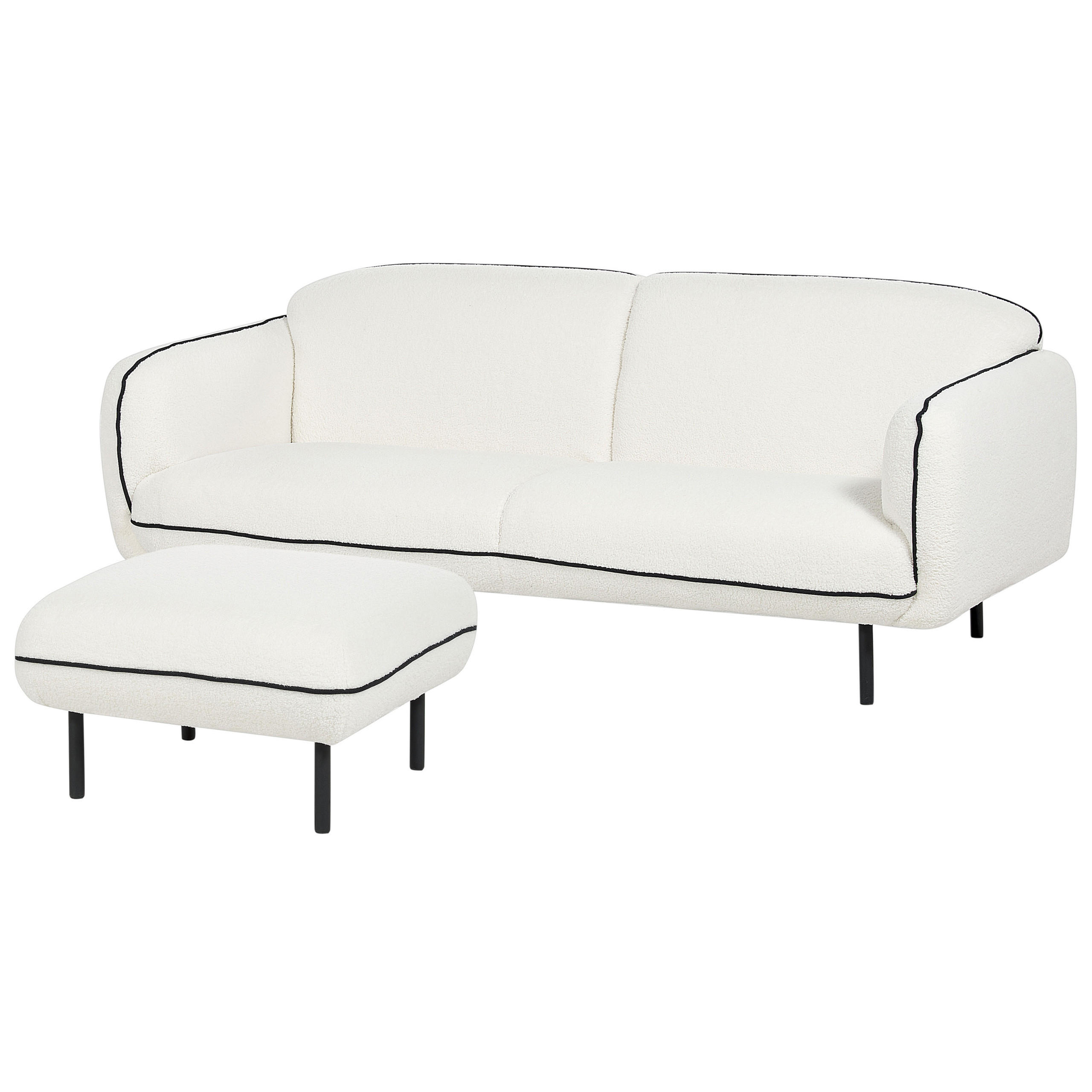 3-SITZER-SOFA Bouclé weiß/schwarz mit Ottomane Tonsberg - Schwarz/Weiß, Textil (198/78/85cm) - Beliani