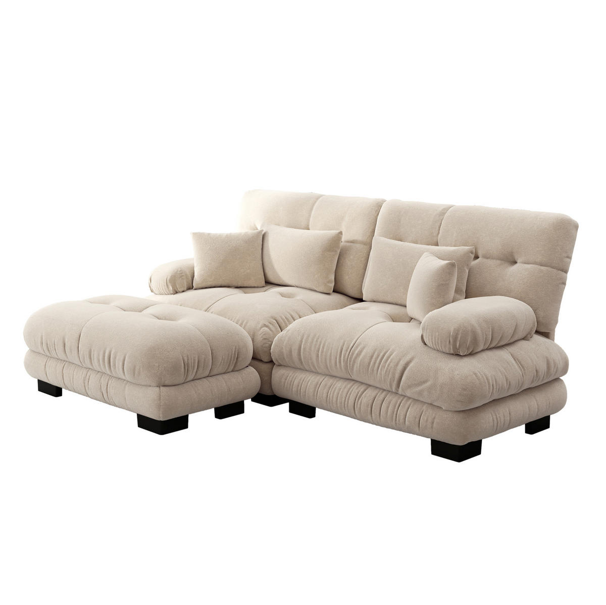 ECKSOFA modular mit beweglichen Ottomane, breiten Armlehnen und Kissen, Hellkaffee - Cappuccino, Textil (220/145cm) - Redom