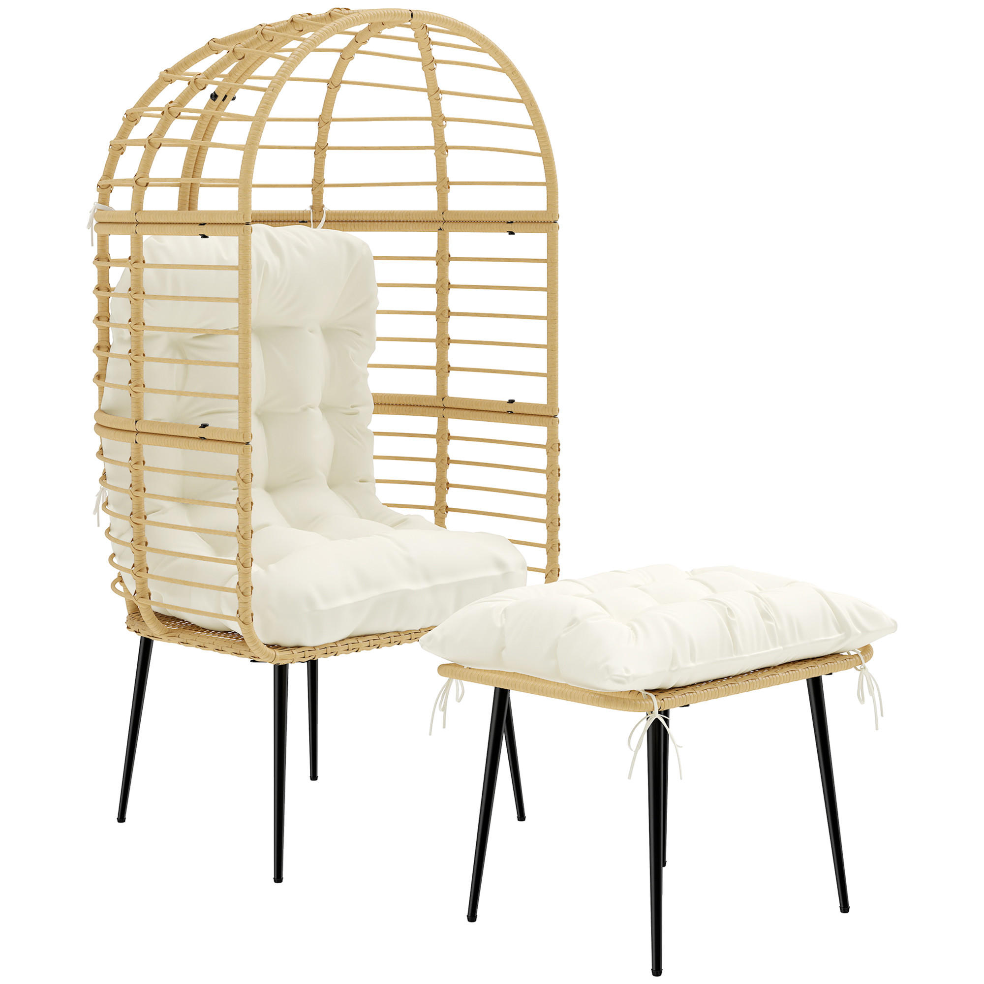 EIERSESSEL PE-Rattan Stahl Beige - Beige/Creme, Kunststoff/Textil (65/147/76cm) - Outsunny