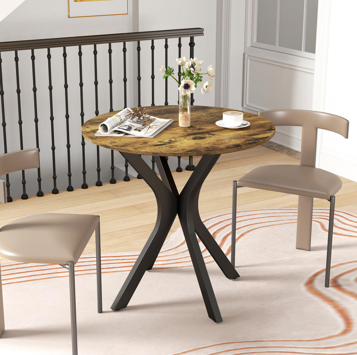 ESSTISCH 78/78/75 cm rund, platzsparend mit Stahlgestell und MDF-Tischplatte, Braun - Braun, Holz (78/78/75cm) - Redom