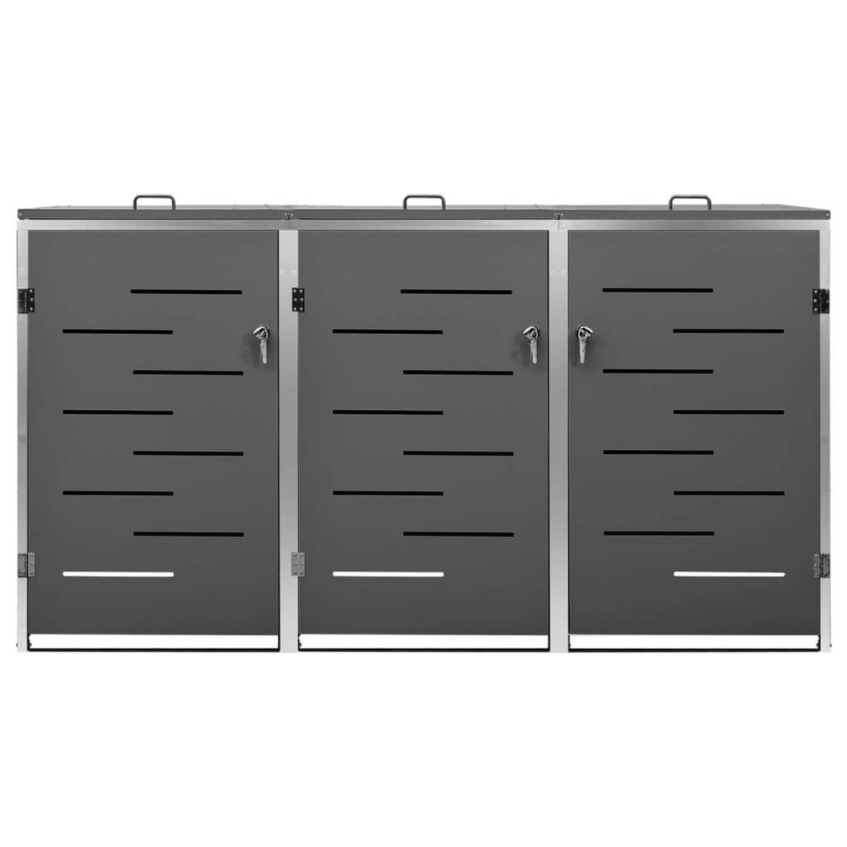 3ER Mülltonnenbox JAGU Edelstahl | Anthrazit | 115x207x77,5cm | Für 3 Tonnen 240L - Anthrazit, Metall (207/115/77.5cm) - DELUKE