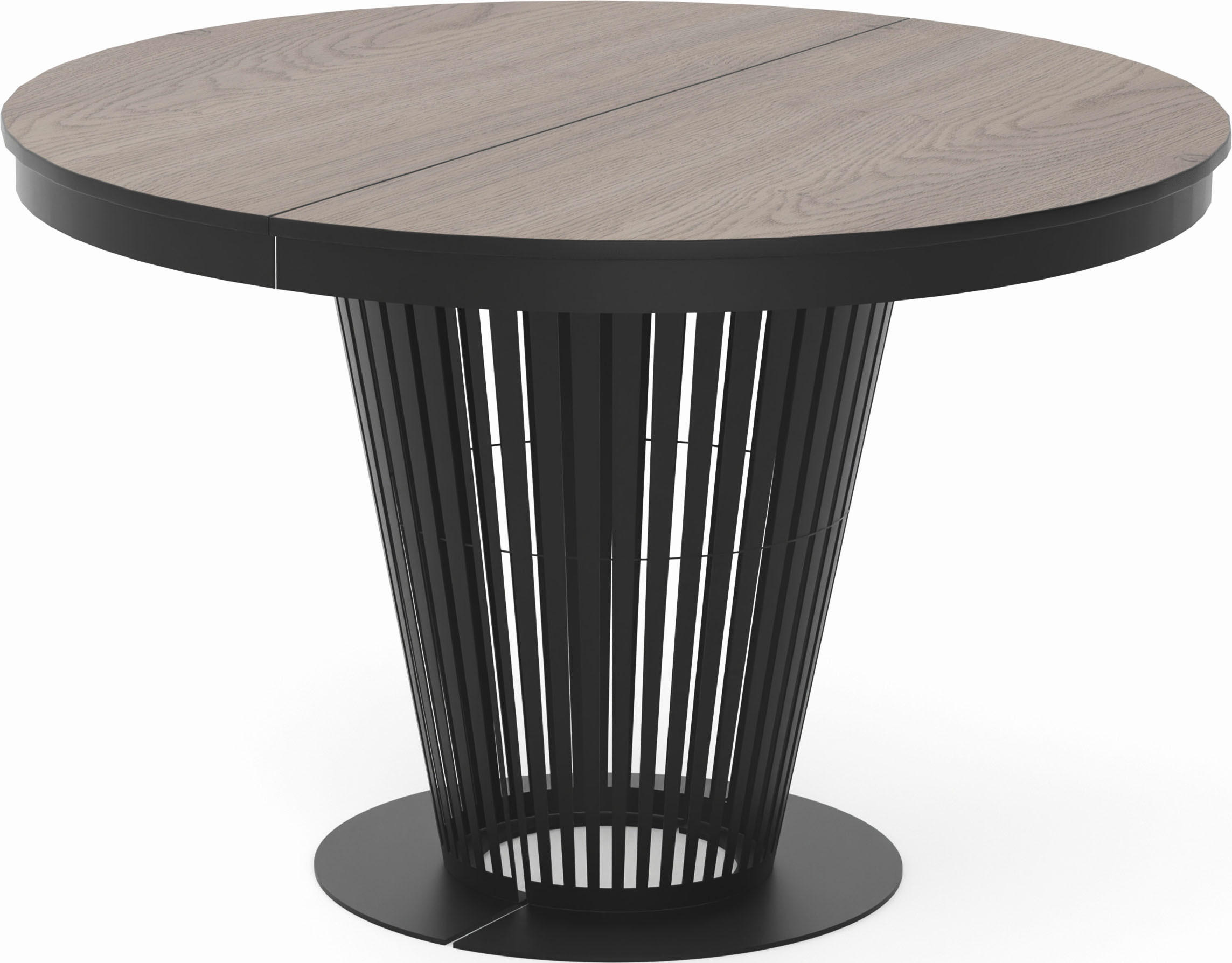 ESSTISCH Novera rund ausziehbar mit Schwarzem Lamellen-Metallgestell, Braun 120-200/120/76 cm - Eichefarben/Schwarz, Holzwerkstoff/Metall (120/120/76cm) - WFL GROUP