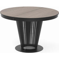 ESSTISCH Novera rund ausziehbar mit Schwarzem Lamellen-Metallgestell, Braun 120-200/120/76 cm - Eichefarben/Schwarz, Holzwerkstoff/Metall (120/120/76cm) - WFL GROUP