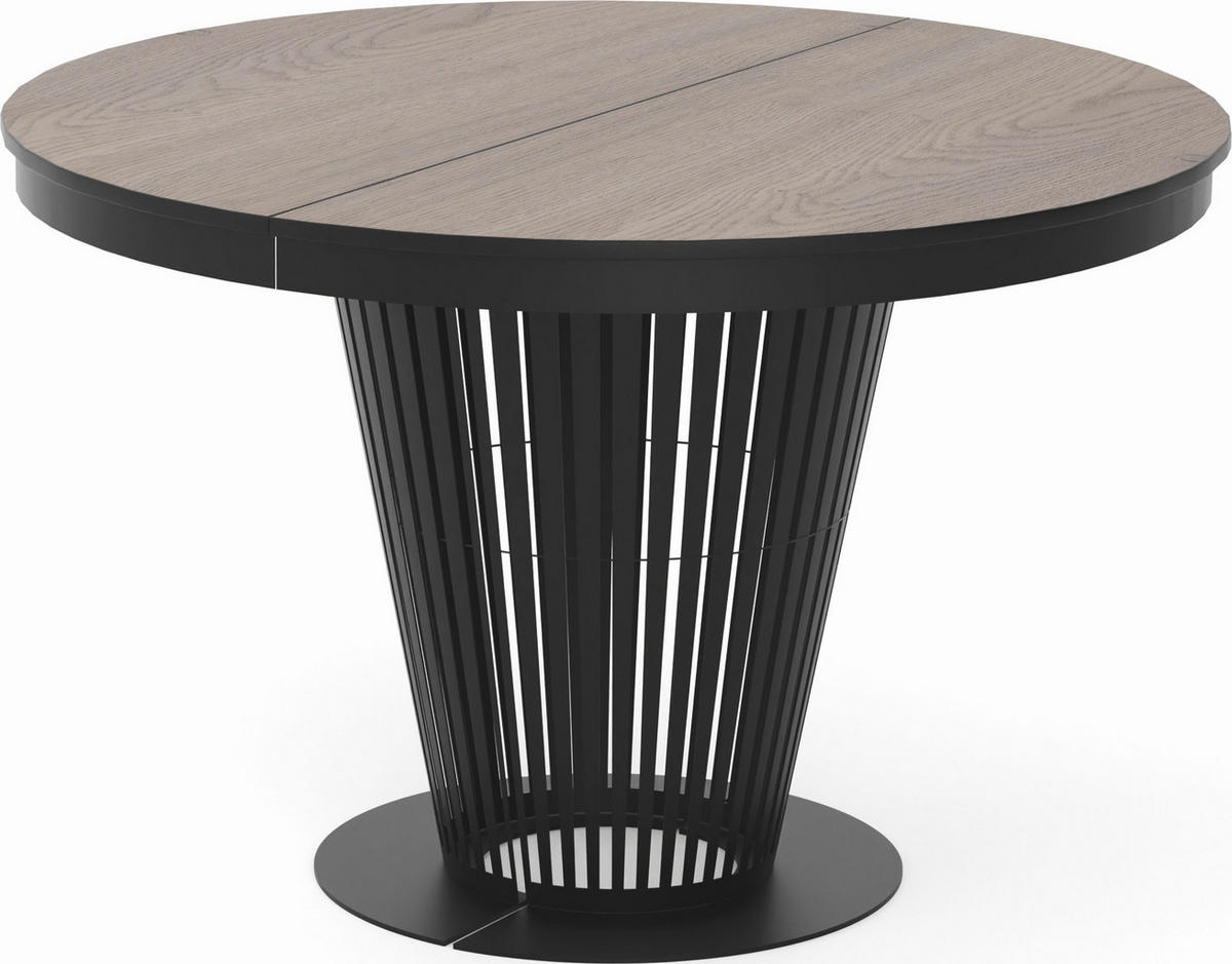 ESSTISCH Novera rund ausziehbar mit Schwarzem Lamellen-Metallgestell, Braun 120-200/120/76 cm - Eichefarben/Schwarz, Holzwerkstoff/Metall (120/120/76cm) - WFL GROUP