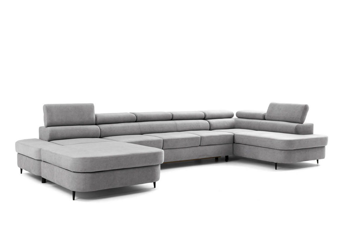 ECKSOFA U-Form PRIAM MAXI U Rechts mit Schlaffunktion 125x317 Velours Hellgrau - Hellgrau/Schwarz, Holz/Textil (400/91/203cm) - Muffo