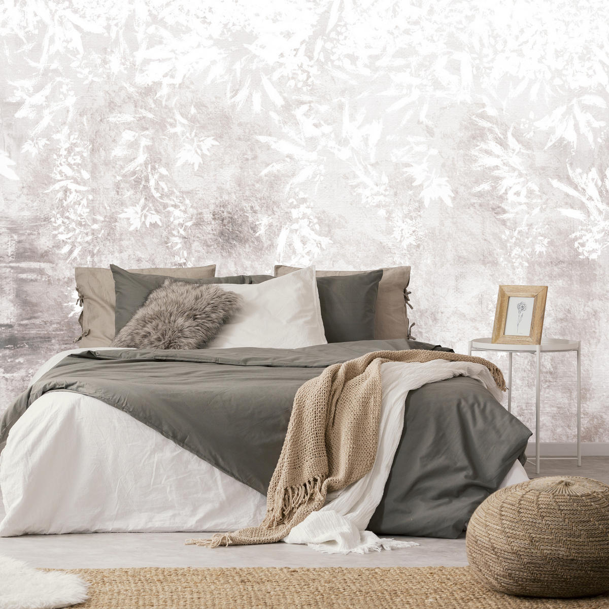 FOTOTAPETE Pflanzen Beton Abstraktion 200x140 - Beige/Braun, Papier (200/140cm) - Muralo