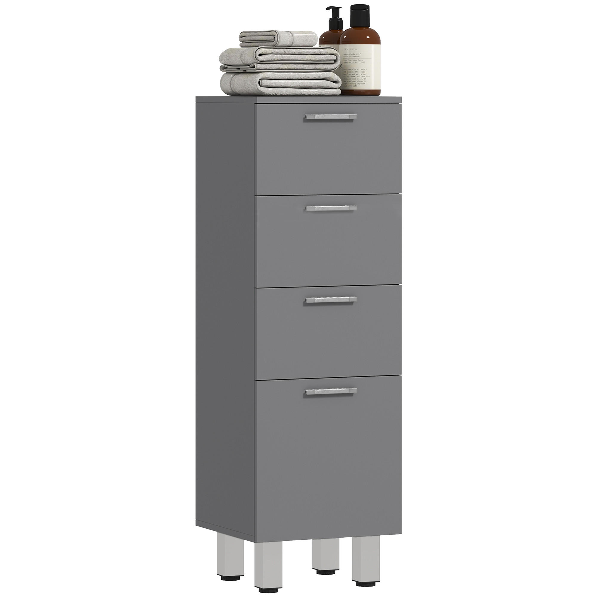 BADEZIMMERSCHRANK DE-10545 4 Schubladen, Hochglanz Grau - Grau, Holzwerkstoff (30/93/30cm) - ComfortXL
