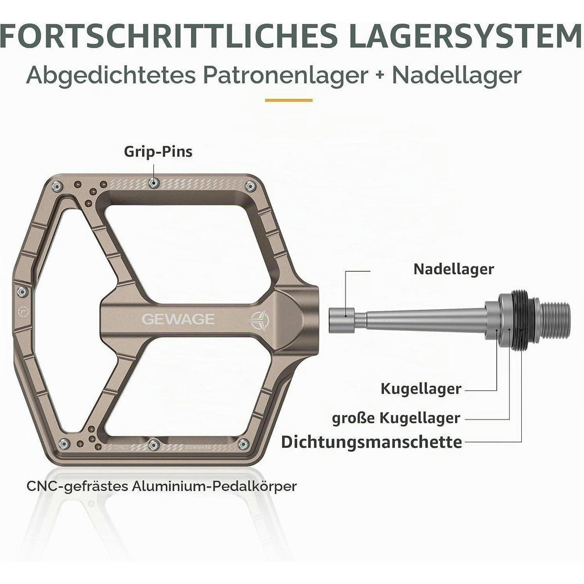 FAHRRADPEDALE CNC-Aluminium ultraflach mit 14 Pins Coffee - Braun, Metall (11/1.5/12cm)