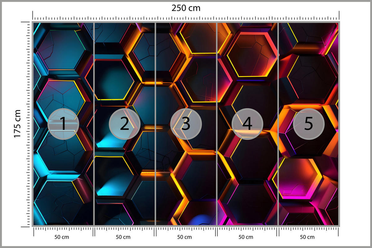 FOTOTAPETE für Jugendzimmer Schwarz Neon Hexagone 250x175 - Gelb/Schwarz, Papier (250/175cm) - Muralo