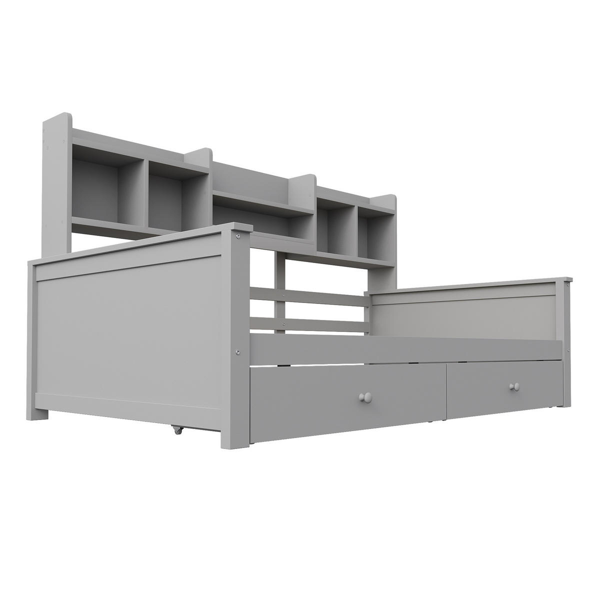 KINDEREINZELBETTEN aus Massivholz 90x200 cm in Grau mit Schubladen & Regalfächern - Grau, Holzwerkstoff (90/200cm) - Modfu