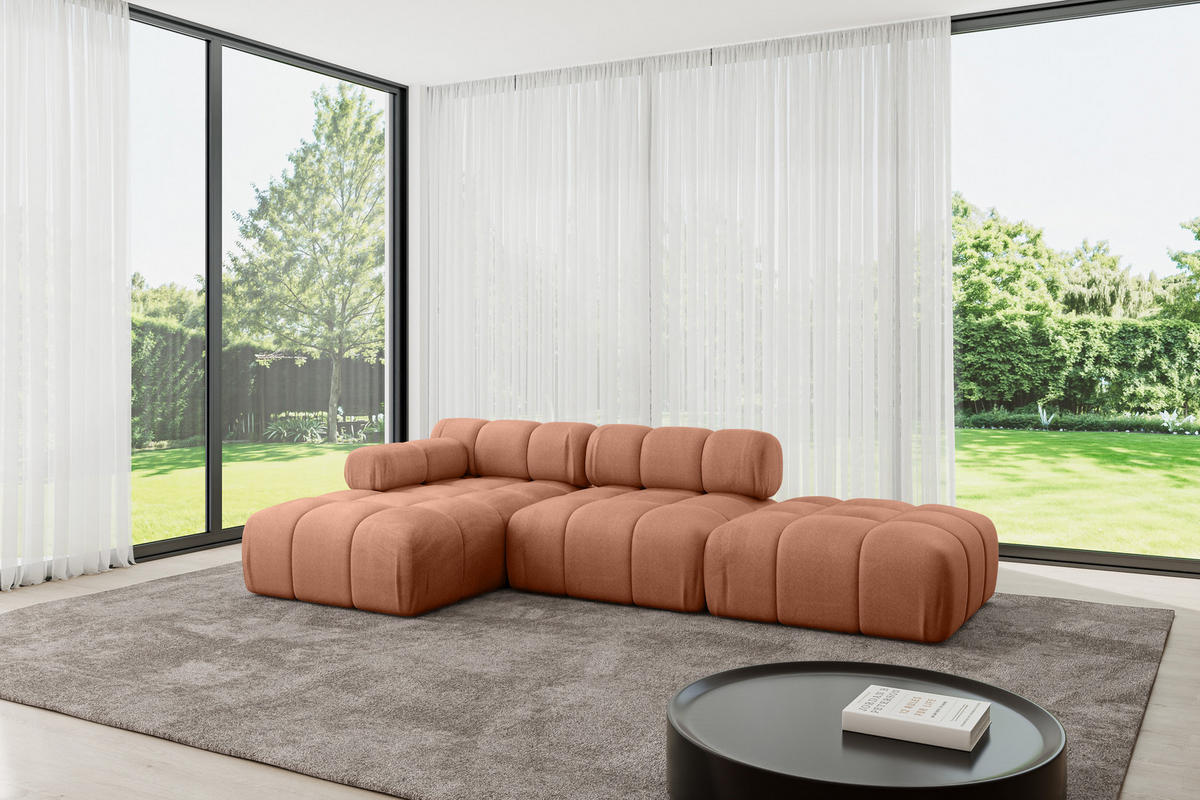 ECKSOFA modulares Sofa Lizur-L1 - 285x160x70 cm Apricot Velours - Koralle, Holzwerkstoff/Textil (285/160cm) - ALTDECOR